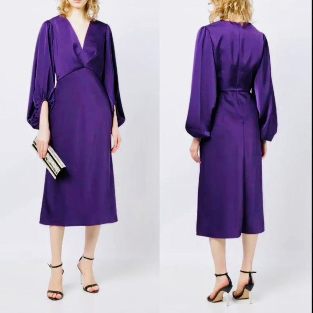 Sachin & Babi Womens Purple Below The Knee Long Sleeve Dress Cocktail Dress Sz 6 - Picture 5 of 11